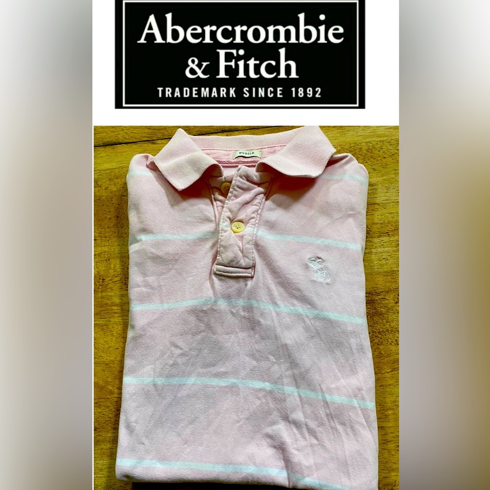 Abercrombie & Fitch‎ Muscle Men’s Large Pink/White Pinstripe Cotton Polo